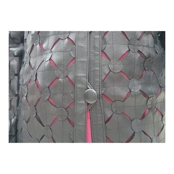 BARCELINO Vintage Genuine Lamb Cut Out Black Jacket Trench Coat - Picture 7 of 10